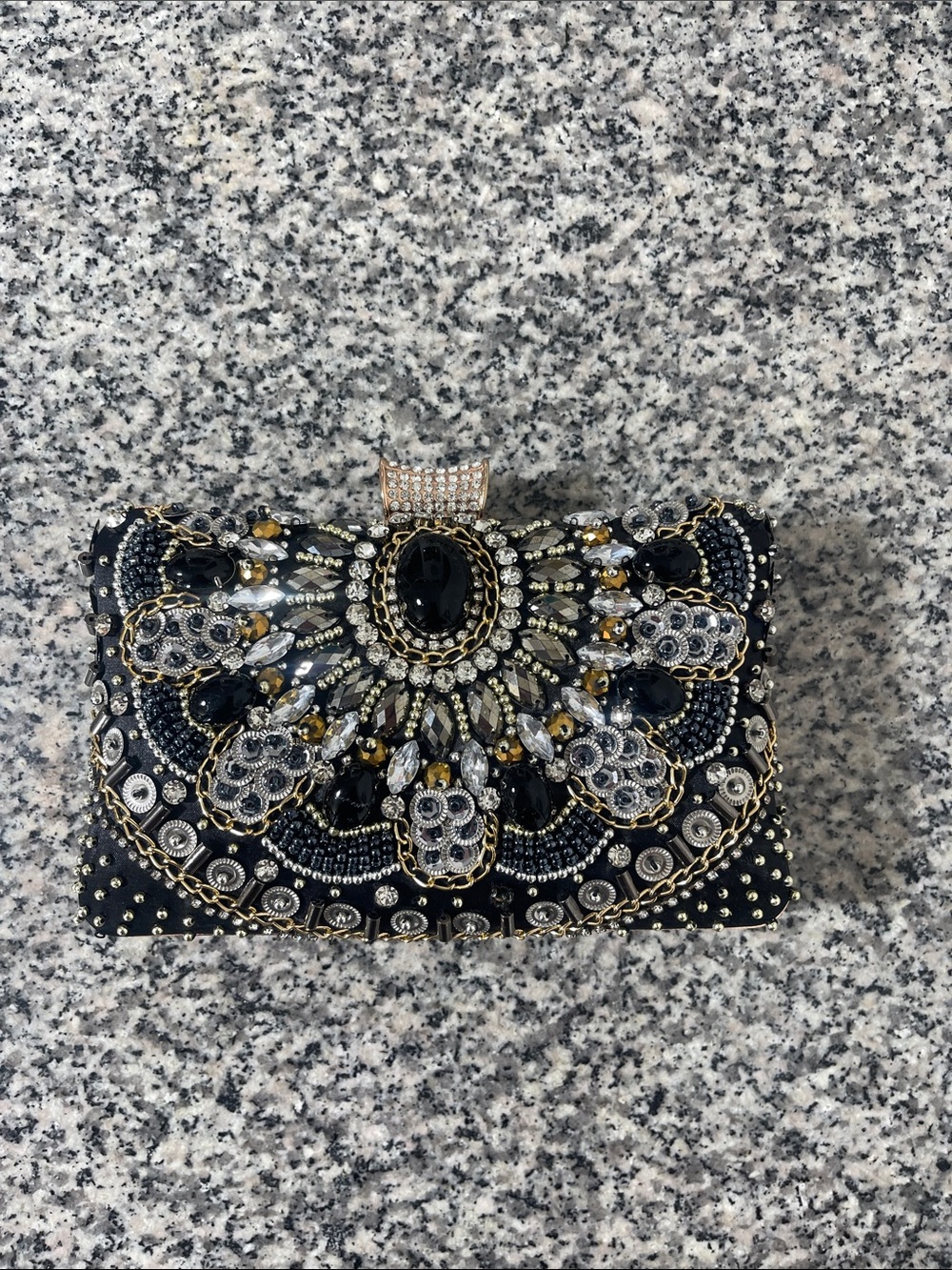 Embellished Black Beaded Evening Clutch